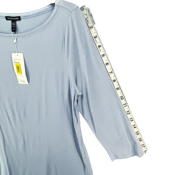 Eileen Fisher Top Womens S Blue Tencel Jersey Boat Neck LongTunic Shirt - Picture 9 of 14